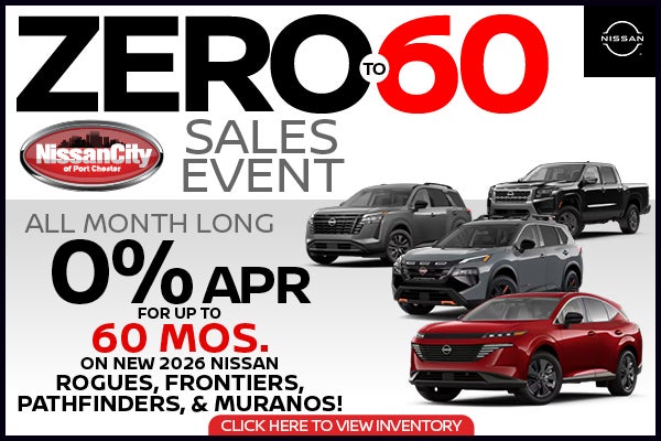 0% APR FOR UP TO 60 MOS. ON 2026 NISSAN ROGUES, FRONTIERS, P